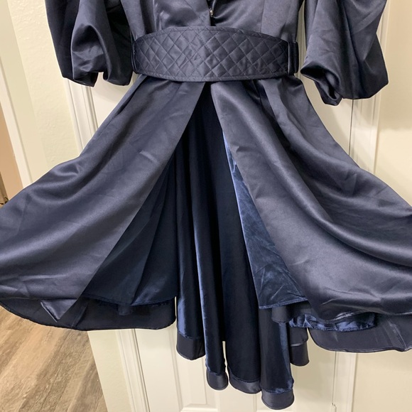 Dramatic navy satin coat - Picture 2 of 7